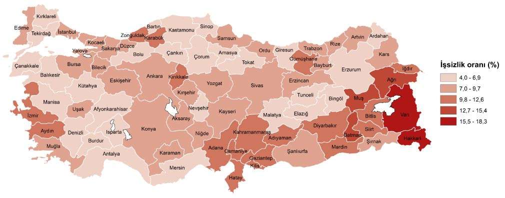 İşsizlik oranı illere göre dağılımı