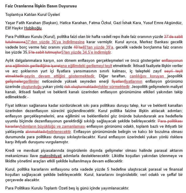 ANALİZ-Ekim & Eylül PPK Metin Farklılıkları (İnfo Yatırım)